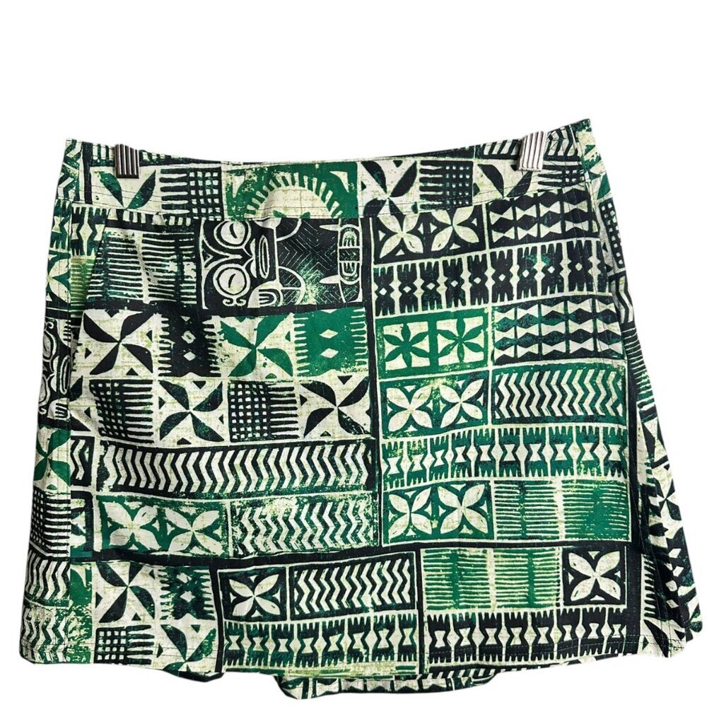 Ripskirt Hawaii Emerald Tapa Green Black Geometric Length 2 Wrap Skirt Beachy S